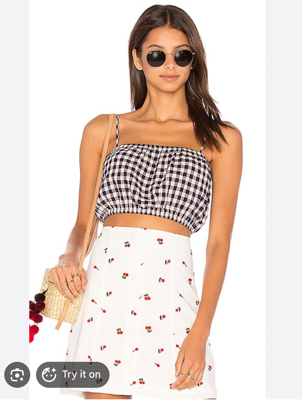 REVOLVE Capulet brand Black and White Gingham Smocked Crop Top NWT